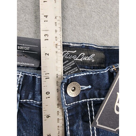 True Luck Jeans Mens 34x30 Boot Dark Blue Thick Stitch Mid Stretch Western NEW - Picture 11 of 16